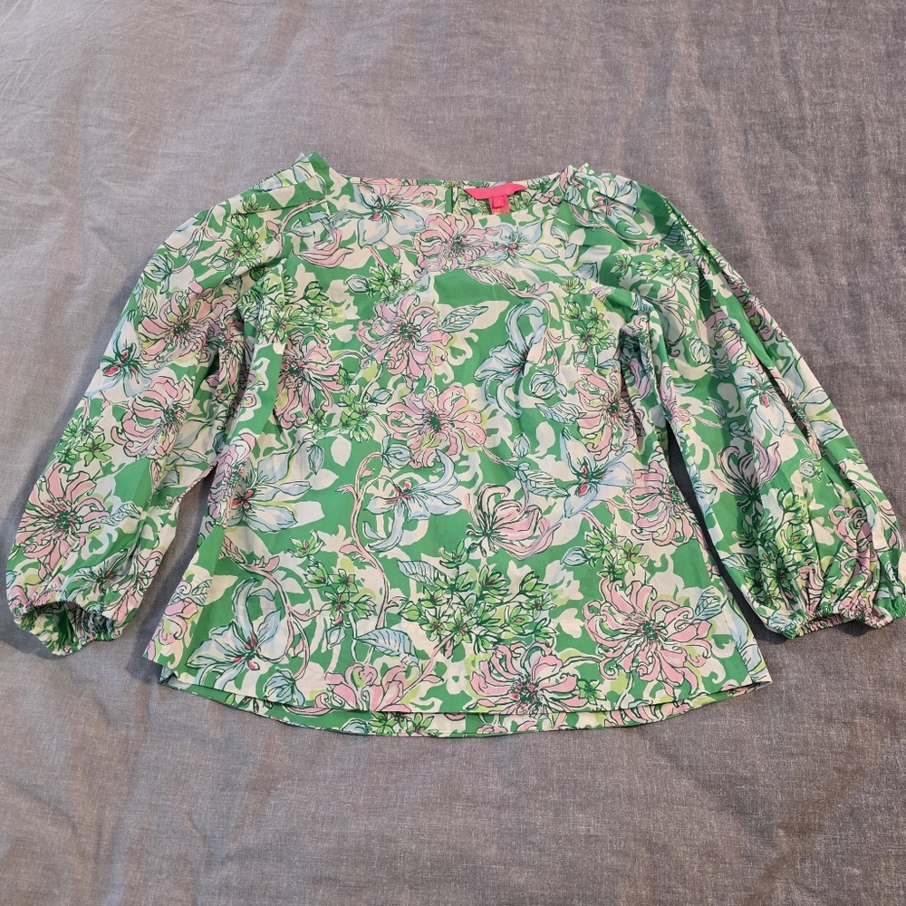 Lilly Pulitzer Vibrant Green and Pink Floral Top